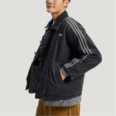 adidas Originals Men's Black Denim Jacket Three Stripes Chinese