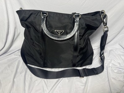 PRADA Tessuto Black Nylon & Leather Tote Bag w/ Double Handles Adjustable Strap
