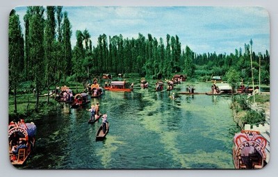Vintage Xochimilco Mexico Flower-Decked Trajineras Postcard Photochrome