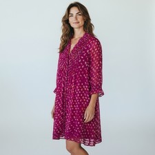 Diane von Furstenberg DVF Size 0 Pink Laya 100% Silk Chiffon Button Tunic Dress