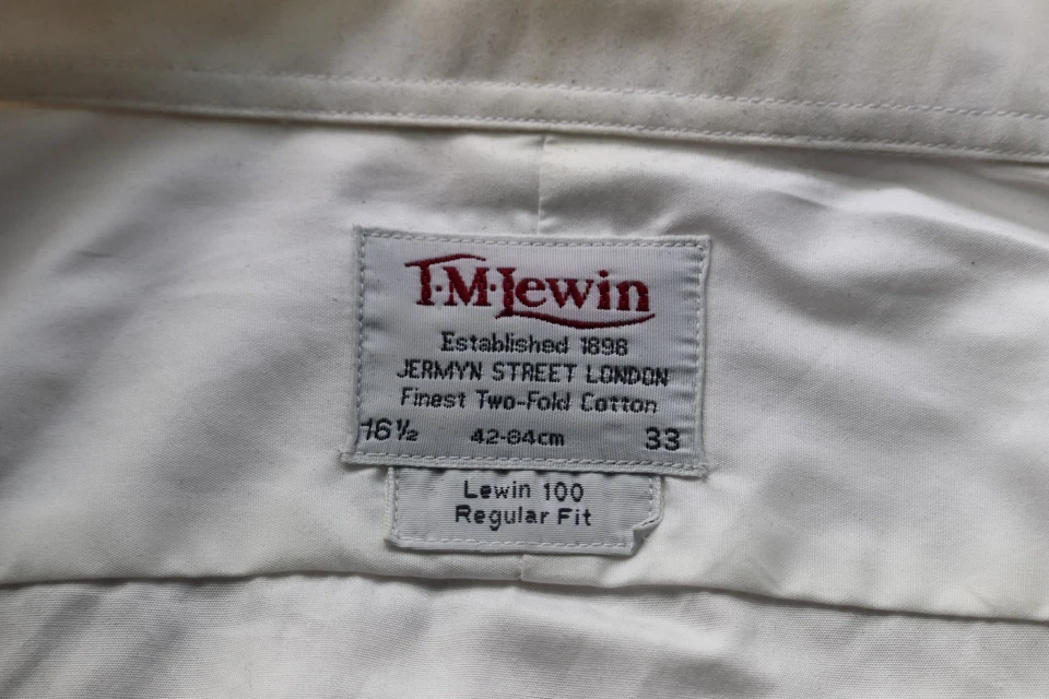 Camisa TM Lewin Puño Francés Dos Pliegues Algodón Blanca 16.5 33 84cm Lewin 100 46" Foto 3 de 4