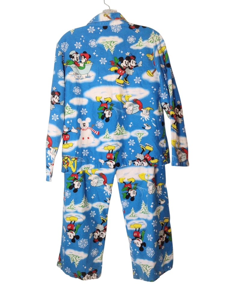 Pijama de franela abotonada escena de invierno Disney talla M Mickey Mouse Pluto LEER Foto 4 de 4