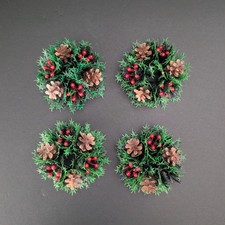 Vintage Plastic Christmas Candle Rings Pinecone Holly Red Berries Set of 4