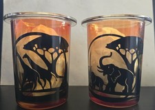 2 PartyLite Savannah Sunrise Tealight Holders Giraffe & Elephant