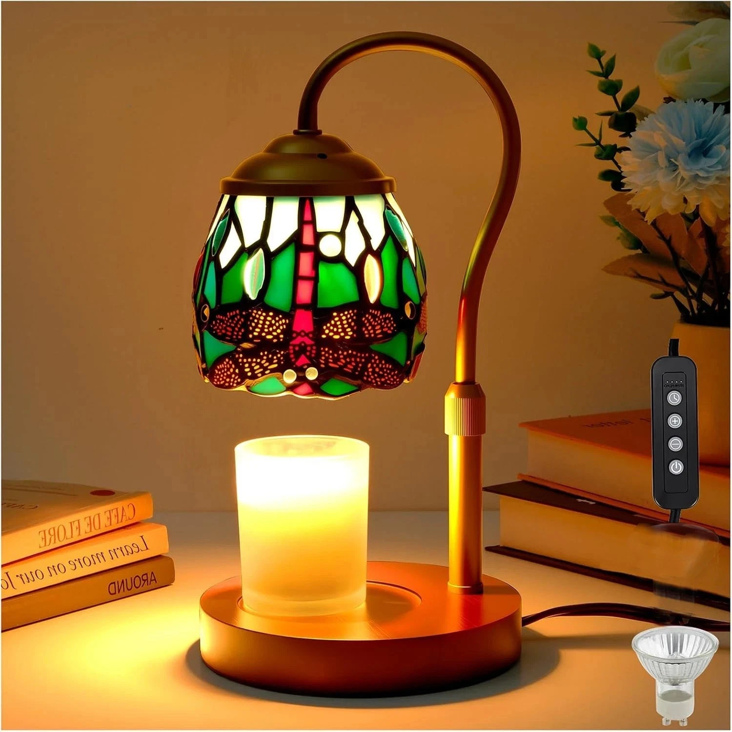 Tiffany Dragonfly Candle Warmer Lamp Timer Dimmer Wax Melt Jar Candle Gift