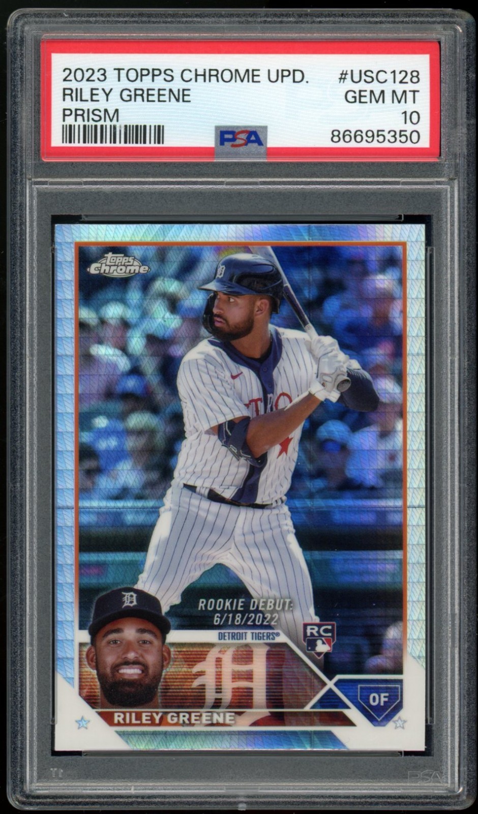 2023 Topps Chrome Update Prism #USC128 Riley Greene rookie PSA 10