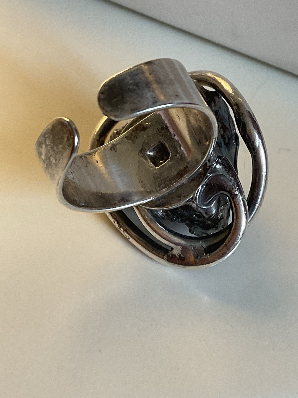 Vtg. Modernist Style Statement Ring Raw Amethyst … - image 5