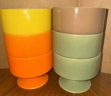 Vintage Federal Glass Footed Dessert Cup Set Milk Glass Mid Century Mod USA