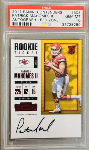 2017 Panini Contenders - Rookie Ticket Patrick Mahomes Auto #303 Red Zone PSA 10