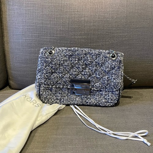 Michael Kors Sloan Large Admiral Tweed Shoulder Bag Navy Blue - Picture 9 of 9