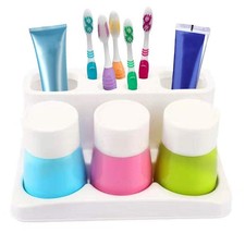 Toothbrush Holder 5 Hole Toothpaste Stand Bathroom Organizer with 3 Rinse Cup...