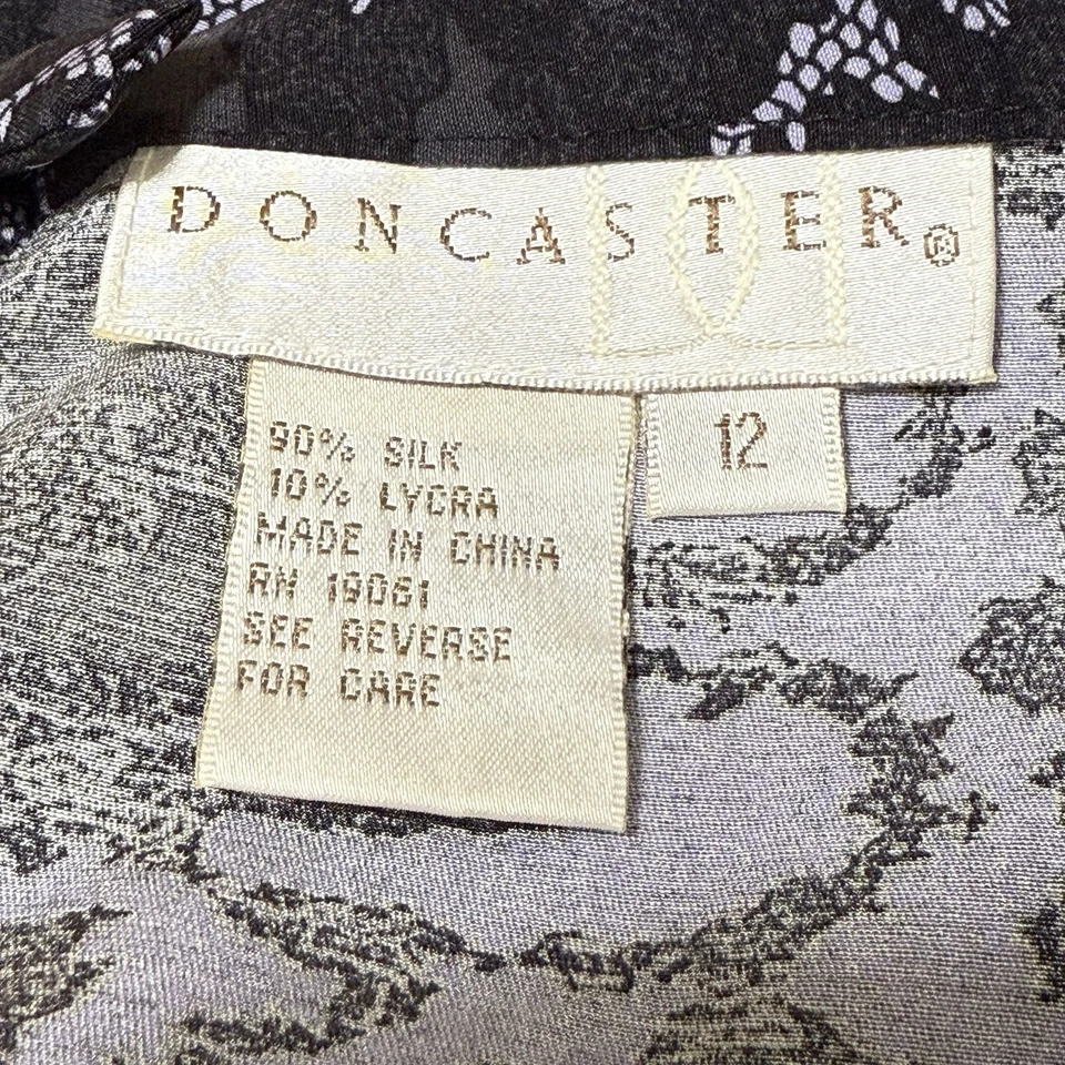 Falda lápiz elástica mezcla seda Doncaster negra púrpura floral talla 12 Foto 4 de 4