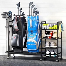 Golf Bag Storage Organizer for Garage, Golf Bag Stand with Wheels, Golf Bag