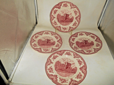 Excellent Set of 4 Johnson Bros Old Britain Castles 10'' Dinner Plates / Pink