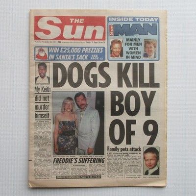 Freddie Mercury Death UK Newspaper 'The Sun' 26th November 1991 (Ex+)