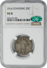 1916 Standing Liberty Quarter 25c VG8 NGC ~ CAC 950506-2