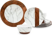 LEHAHA Rustic Modern Melamine Dinnerware Sets, Marble 12-Piece Lightweight Outdo