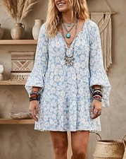 Altar’d State Flower Child Daisy Bell Sleeve Tiered Boho Mini Dress M