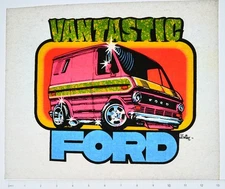 Original VINTAGE 1970s Heat Transfer | Van Tastic Ford Custom Van - Vortex '74