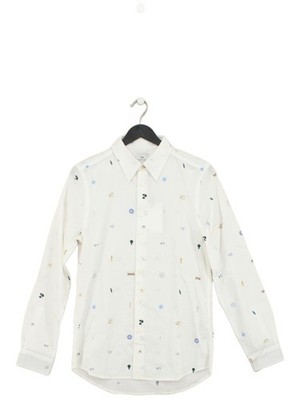 Paul Smith Herren Hemd XS Weiß Grafik 100% Baumwolle Basic Neu Mit Etikett