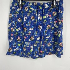 Bucees XL Graphic Swim Trunks Shorts Blue Tropical Palm Trees Surf Beach Resort