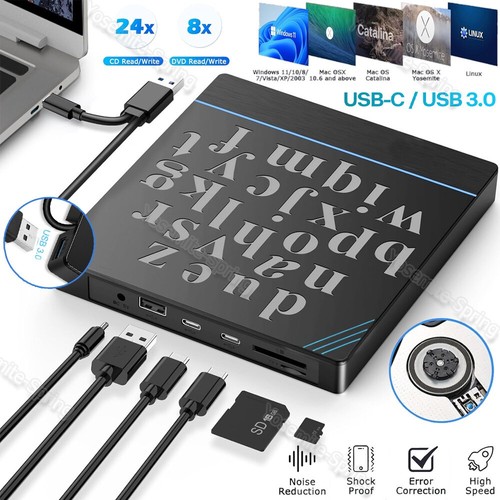 Externes DVD Laufwerk USB 3.0 Typ-C Brenner Slim CD DVD-RW Brenner Für PC Laptop - Bild 4 von 14