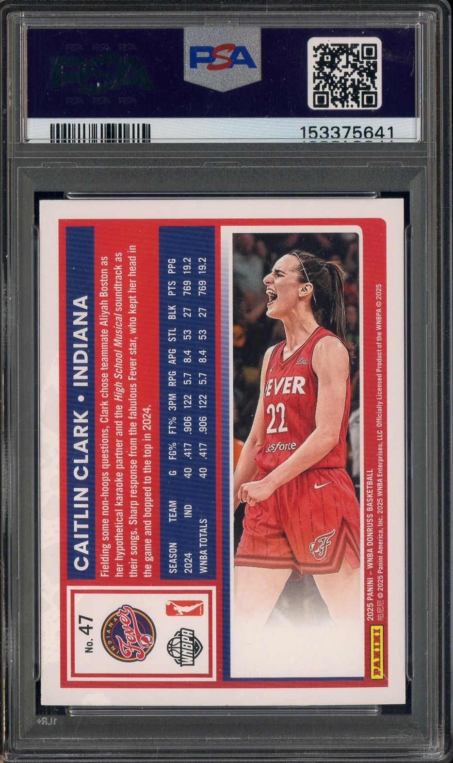 2025 Donruss WNBA #47 Caitlin Clark Holo Fever PSA 10 GEM MINT view 2