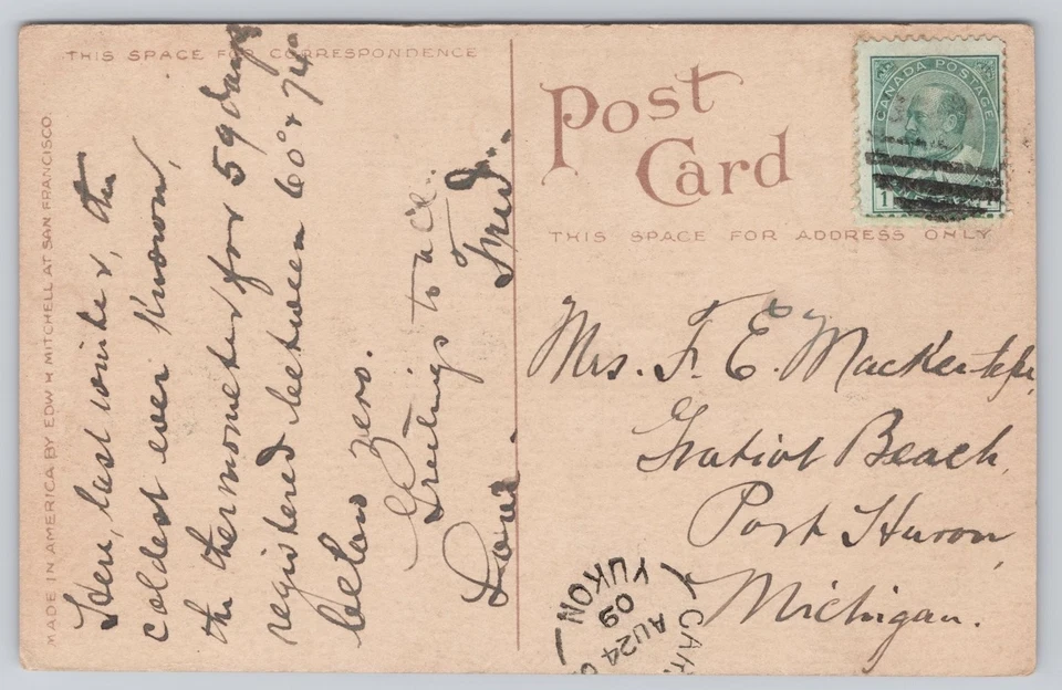 Postal vintage vista pájaro de Dawson, territorio del Yukón, Canadá Foto 2 de 2