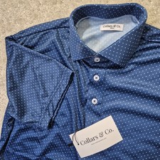 Collars and Co Dress Polo Shirt Mens Small Blue Polka Dot Preppy Office Academia
