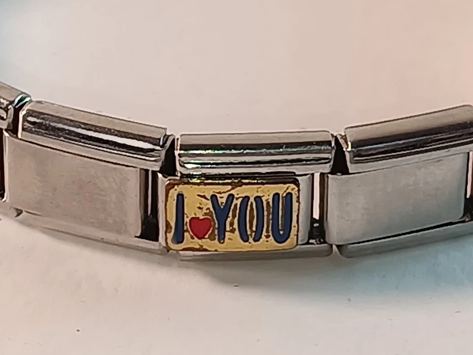 Pulsera de plata elástica con dije italiano de acero inoxidable de 15 mm Foto 2 de 4