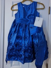 NWT Bonnie Jean Girls Dress Sz 10 Party Formal Puffy Blue Satin Rose