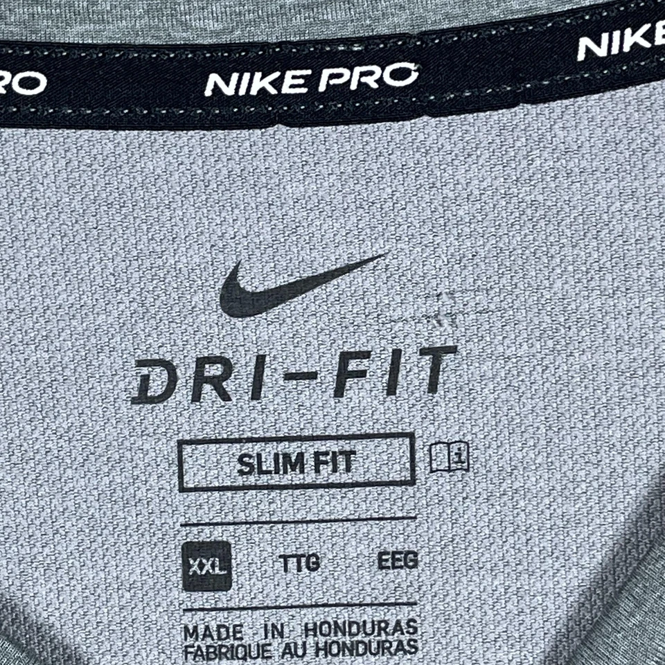 Nike Pro Dri-FIT Camisa Manga Larga Para Hombres 2XL Gris Calce Ajustado Entrenamiento Atlético Top Foto 3 de 4