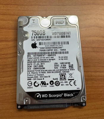 APPLE MACBOOK 655-1688A WD WD7500BTKT 750GB 2.5'' Hard Drive SATA 3 Gbps 7200 RPM