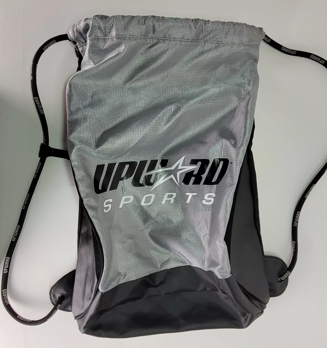 Upward Sports Drawstring Cinch Sack Bag Backpack With Media Pocket Black &  Gray