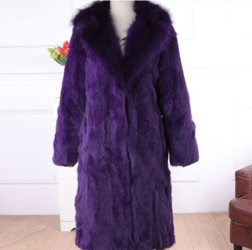 Ladies Rabbit Fur Winter Coat Suit Collar Overcoat Lapel Mid Length Jacket Warm - Picture 7 of 15