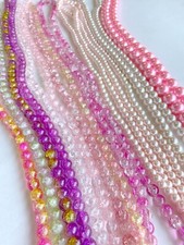 Bulk Lot Glass Beads Mix PINK Crackle Pearl Round Beads for Jewelry Making 1LB