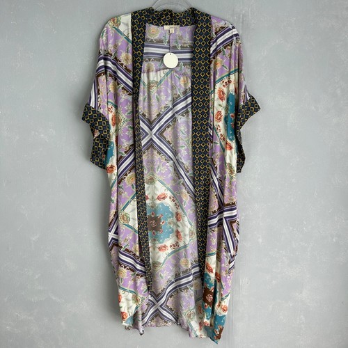 Oddi plus size 2XL long kimono patchwork purple multicolor boho lightweight NEW