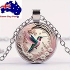 Colorful Humming bird Glass Round Pendant Necklace Boho Men Women Fashion Gift