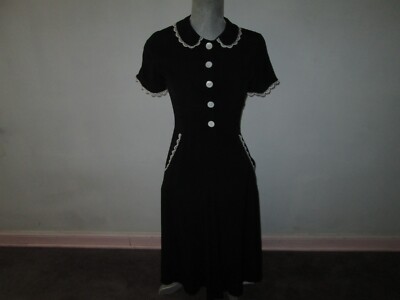 CHRISTY DAWN Noir Black Sebastian Midi Dress w/White Lace Trim Size XS *NWT