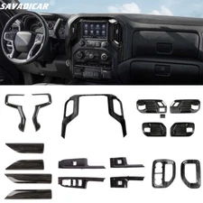 17x Black Wood Interior Dashboard Decor Cover Trim Kit For Chevy Silverado 19-21