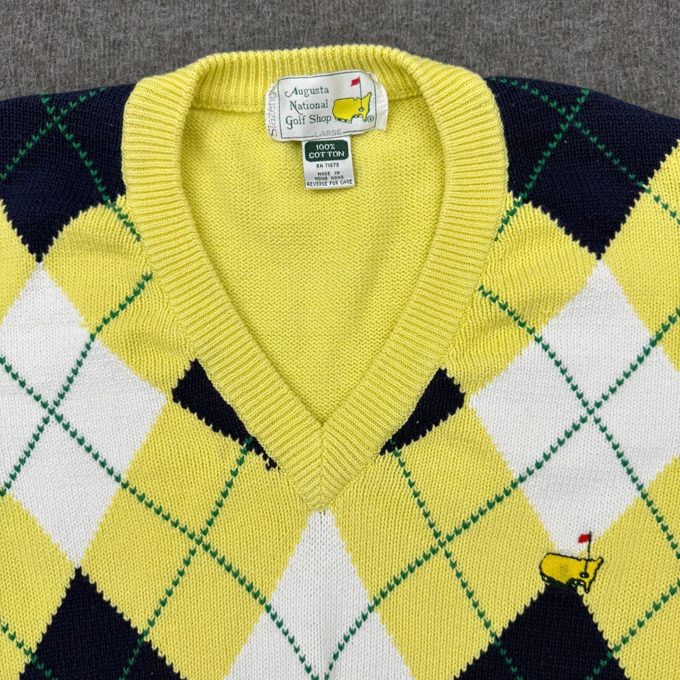 Suéter Slazenger Hombre Grande Amarillo Argyle Augusta National Masters Golf Tejido De Colección Foto 4 de 4