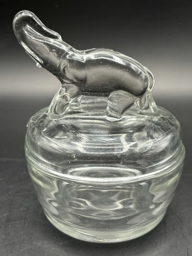 Jeanette Elephant Trinket Clear Candy Dish Trunk Up 40’s Vintage