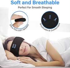 Wireless On-Ear Headband Earphones Microphone Sleep Eye Mask Stereo Sound -Black