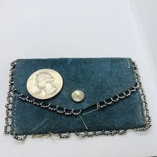 ANTIQUE VICTORIAN CUT STEEL ACCENT MINI COIN PURSE BLUE SUEDE CONDITION ISSUE 