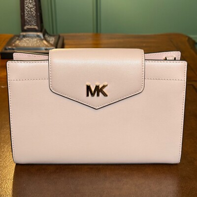 Michael Kors Mott Leather Large Clutch Crossbody Bag Women's Blush Pink Blossom