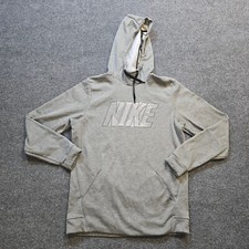 Nike Sweatshirt Mens Size Medium Gray Hoodie Logo Drifit Athletic Pockets Lounge