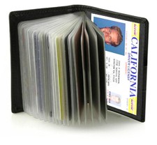 RFID Blocking Black Genuine Leather Clear Insert Business Card Organizer Wallet