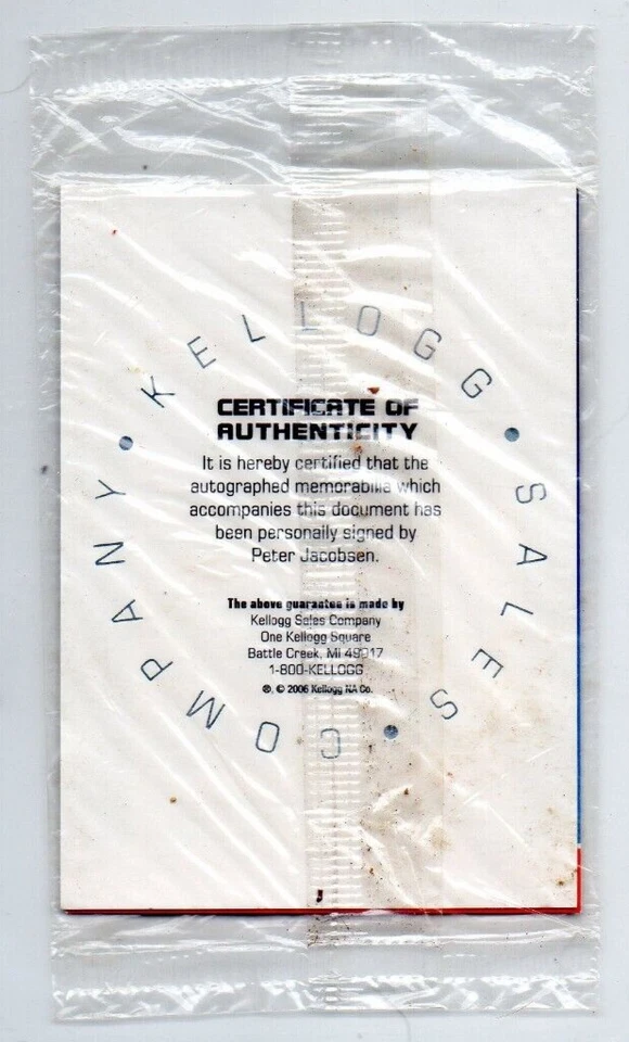 2007 Kellogg PETER JACOBSEN Auto Autograph, Factory Sealed - Image 2 of 2