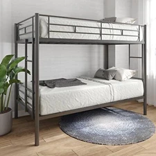 Homjoones Twin Over Twin Metal Bunk Bed with Trundle Heavy Duty Twin Size Met...