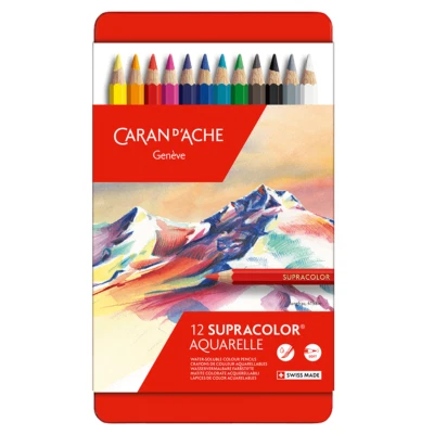 Caran D'Ache Supracolor 12 Set Künstler Aquarelle Farbe Stift Weich Wasser - Bild 1 von 4